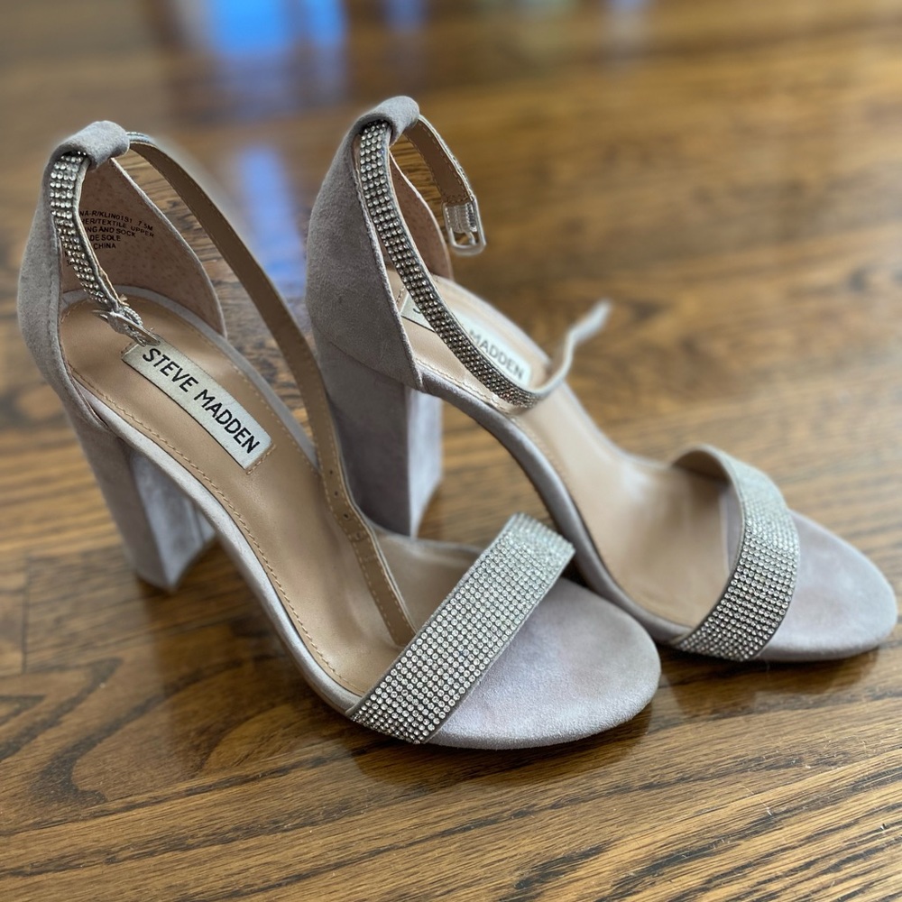 Steve Madden Rhinestone and Gray Suede Heels